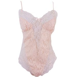 SOLD • 80’s Lacy Pink and Cream Undercover Wear Teddy Sml